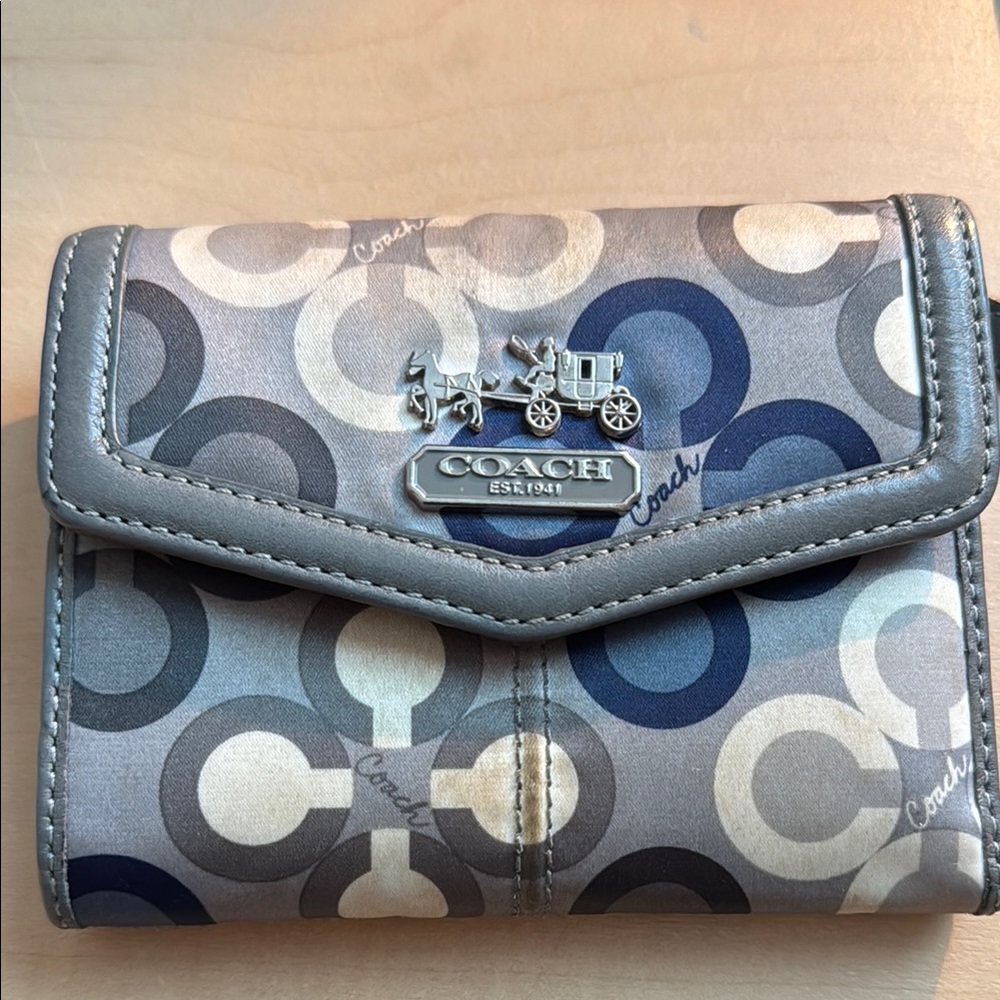 Coach Silver and Navy Patterned Wallet